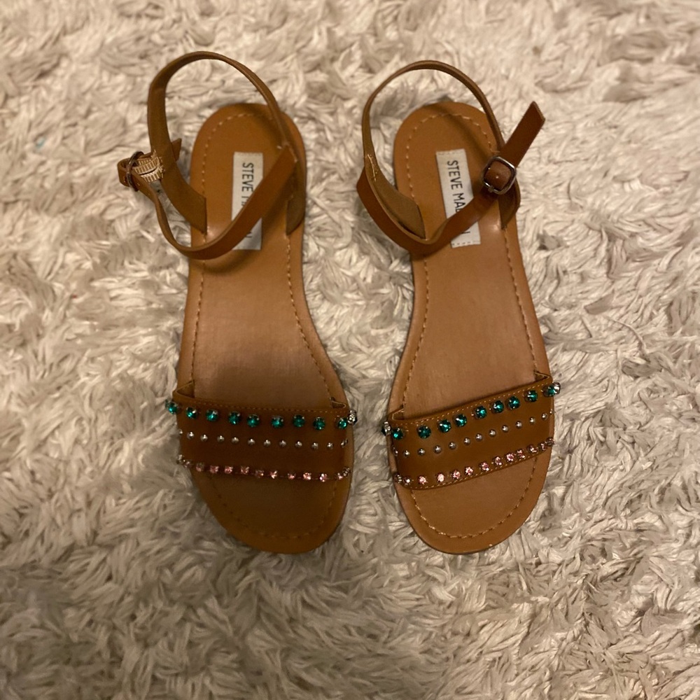 Steve Madden Brown Sandals with Green and Pink Beads